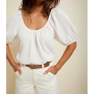 NATION LTD Lyric Blouse White Size XXL Peasant Top Double Gauze 100% Cotton